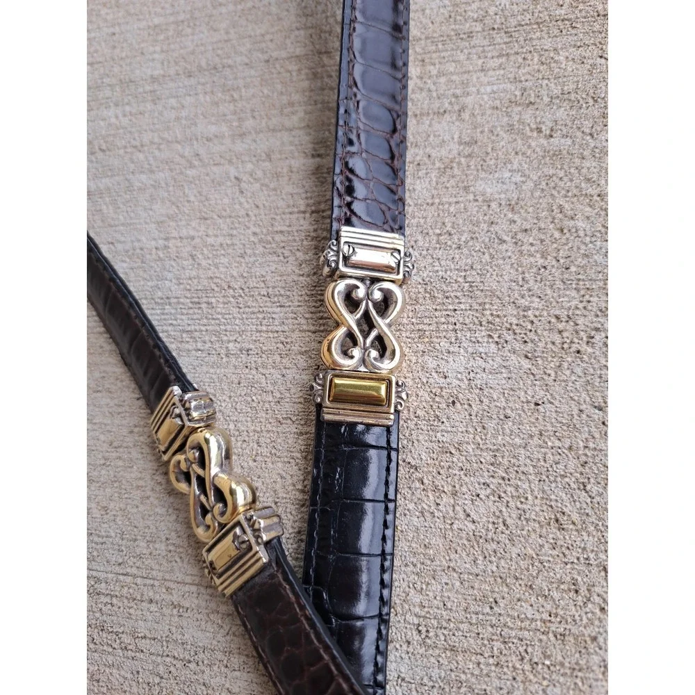 Brighton Women's Brown Belt Gold/ Silver Tone Buckle Decorative Parts L 36